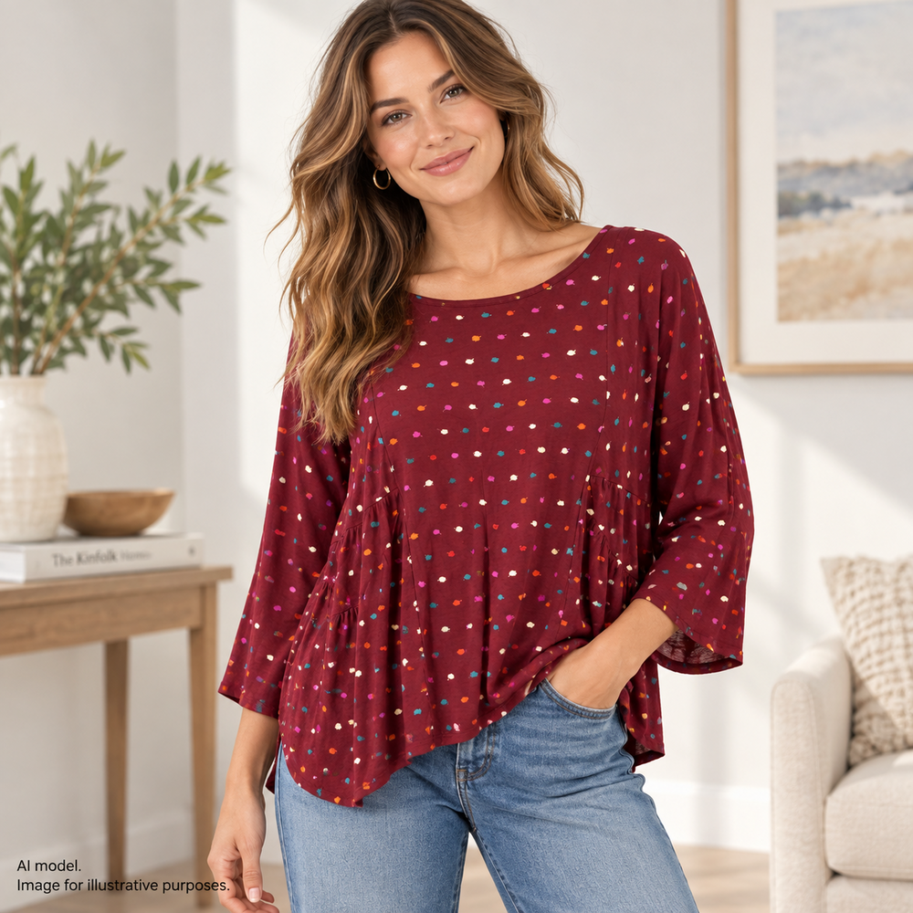 Anthropologie Maeve Shirt Women Small Red Purple Maroon Embroidered Dot Boho